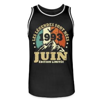 Cadeau D'anniversaire Nées En Juin 1993 - Maillot de basket Homme - noir/blanc - Devant - AI Model Male 185 dark (185cm)