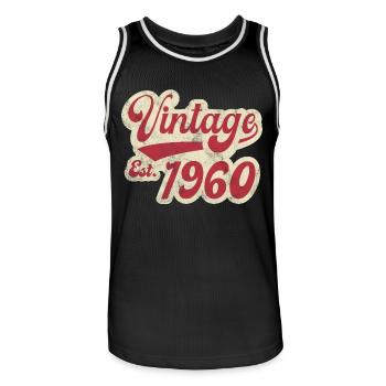 Jahrgang Est 1960 - Männer Basketball-Trikot - Schwarz/Weiß - Vorne - AI Model Male 185 dark (185cm)