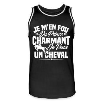 Je m'en fou du prince charmant je veux un cheval - Maillot de basket Homme - noir/blanc - Devant - AI Model Male 185 dark (185cm)