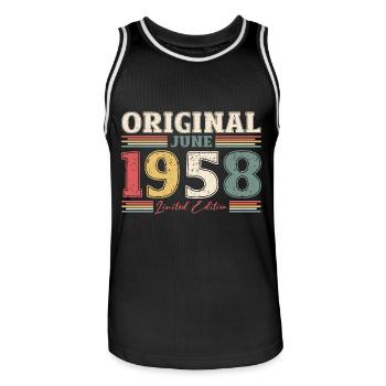 Original June 1958 Vintage 1958 Birthday 1958 - Men's Basketball Jersey - black/white - Front - AI Model Male 185 dark (185cm)
