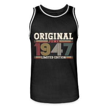 Original June 1947 Born 1947 77th Birthday 47 - Men's Basketball Jersey - black/white - Front - AI Model Male 185 dark (185cm)