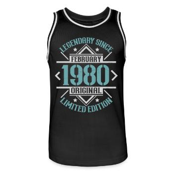 Legendary since February 1980 limited edition - Men's Basketball Jersey - black/white - Front - AI Model Male 185 dark (185cm)