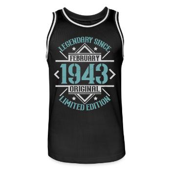 Legendary since February 1943 limited edition - Men's Basketball Jersey - black/white - Front - AI Model Male 185 dark (185cm)