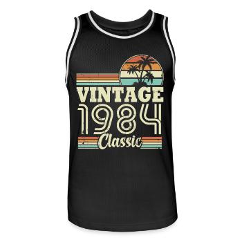 Vintage 1984 Classic, Cadeau D'anniversaire 39 Ans - Maillot de basket Homme - noir/blanc - Devant - AI Model Male 185 dark (185cm)