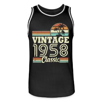 Vintage 1958 Classic, Cadeau D'anniversaire 65 Ans - Maillot de basket Homme - noir/blanc - Devant - AI Model Male 185 dark (185cm)