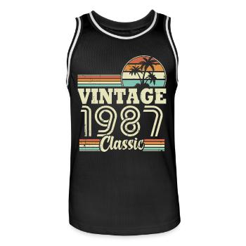 Vintage 1987 Classic, Cadeau D'anniversaire 36 Ans - Maillot de basket Homme - noir/blanc - Devant - AI Model Male 185 dark (185cm)