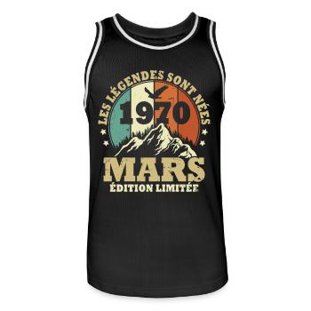 Les légendes sont nées en Mars 1970 Vintage - Maillot de basket Homme - noir/blanc - Devant - AI Model Male 185 dark (185cm)