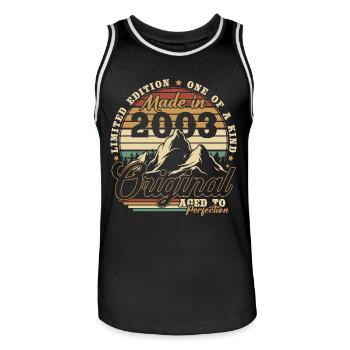 Original 2003 Vintage Retro Jubiläum - Männer Basketball-Trikot - Schwarz/Weiß - Vorne - AI Model Male 185 dark (185cm)