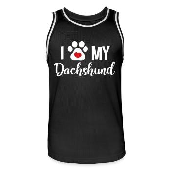 I Love My Dachshund - Men's Basketball Jersey - black/white - Front - AI Model Male 185 dark (185cm)