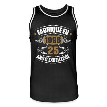 Cadeau d'anniversaire 25 ans, Fabriqué en 1998 - Maillot de basket Homme - noir/blanc - Devant - AI Model Male 185 dark (185cm)