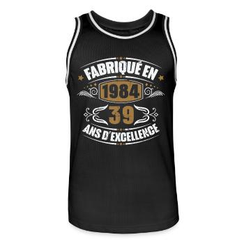 Cadeau d'anniversaire 39 ans, Fabriqué en 1984 - Maillot de basket Homme - noir/blanc - Devant - AI Model Male 185 dark (185cm)