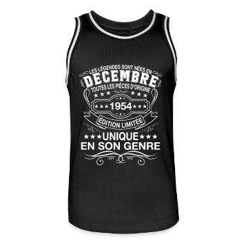 Les légendes sont nées en Décembre 1954 - Maillot de basket Homme - noir/blanc - Devant - AI Model Male 185 dark (185cm)
