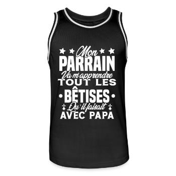 Mon Parrain Va M'apprendre Les Bêtises Humour - Maillot de basket Homme - noir/blanc - Devant - AI Model Male 185 dark (185cm)