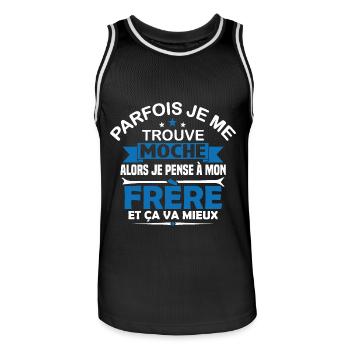 Parfois Je me trouve moche frère - Maillot de basket Homme - noir/blanc - Devant - AI Model Male 185 dark (185cm)