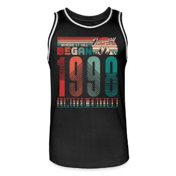 Geburtstag 1998 Jahrgang Januar Retro Geschenk - Männer Basketball-Trikot - Schwarz/Weiß - Vorne - AI Model Male 185 dark (185cm)