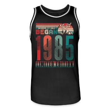 Birthday 1985 Vintage April Retro Gift - Men's Basketball Jersey - black/white - Front - AI Model Male 185 dark (185cm)