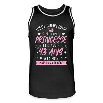 Une princesse et d'avoir 43 ans, Cadeau 43 ans - Maillot de basket Homme - noir/blanc - Devant - AI Model Male 185 dark (185cm)