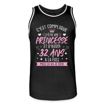 Une princesse et d'avoir 32 ans, Cadeau 32 ans - Maillot de basket Homme - noir/blanc - Devant - AI Model Male 185 dark (185cm)