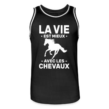 La Vie Est Mieux Avec Les Chevaux Cadeau Cheval - Maillot de basket Homme - noir/blanc - Devant - AI Model Male 185 dark (185cm)