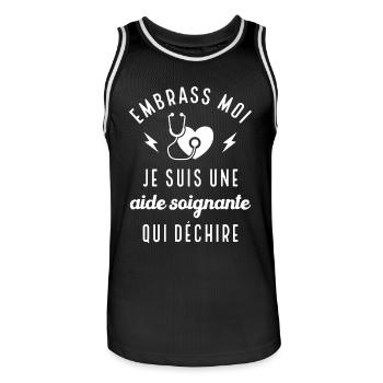Embrasse moi je suis une aide-soignante cadeau - Maillot de basket Homme - noir/blanc - Devant - AI Model Male 185 dark (185cm)