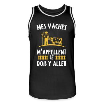 Mes vaches m'appellent, Agriculteur humour cadeau - Maillot de basket Homme - noir/blanc - Devant - AI Model Male 185 dark (185cm)