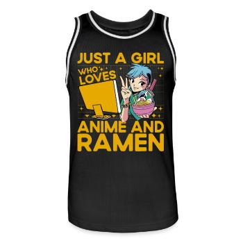 Just a Girl who loves Anime and Ramen - Men's Basketball Jersey - black/white - Front - AI Model Male 185 dark (185cm)