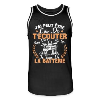 Dans Ma Tête Je Joue De La Batterie Batteur Cadeau - Maillot de basket Homme - noir/blanc - Devant - AI Model Male 185 dark (185cm)