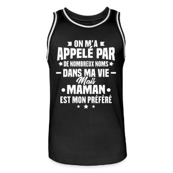 Nom maman mon préféré, Humour cadeau pour maman - Maillot de basket Homme - noir/blanc - Devant - AI Model Male 185 dark (185cm)