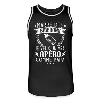 Marre des biberon je veux un vrai apéro comme papa - Maillot de basket Homme - noir/blanc - Devant - AI Model Male 185 dark (185cm)