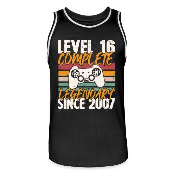 Birthday Gift, Level 16 Complete 2007 - Men's Basketball Jersey - black/white - Front - AI Model Male 185 dark (185cm)