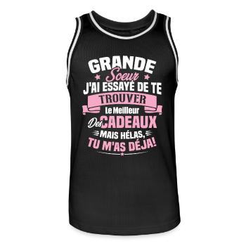 Grande Soeur J'ai essayé de te trouver des cadeaux - Maillot de basket Homme - noir/blanc - Devant - AI Model Male 185 dark (185cm)