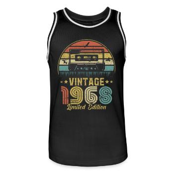 Cassette vintage 1968 - Maillot de basket Homme - noir/blanc - Devant - AI Model Male 185 dark (185cm)