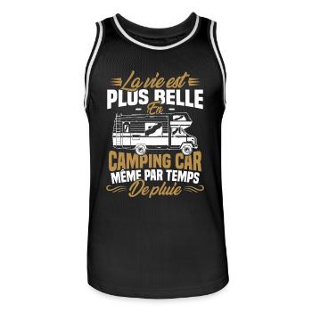 La vie est plus belle en Camping-car humour cadeau - Maillot de basket Homme - noir/blanc - Devant - AI Model Male 185 dark (185cm)