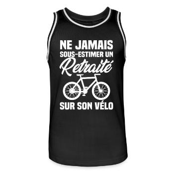 Ne jamais sous estimer un retraité sur son vélo - Maillot de basket Homme - noir/blanc - Devant - AI Model Male 185 dark (185cm)