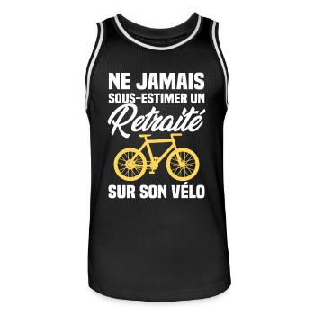 Ne jamais sous estimer un retraité sur son vélo - Maillot de basket Homme - noir/blanc - Devant - AI Model Male 185 dark (185cm)
