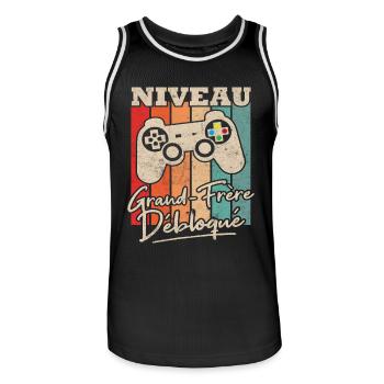 Niveau Grand Frère Débloqué - Maillot de basket Homme - noir/blanc - Devant - AI Model Male 185 dark (185cm)