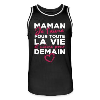 Maman je t'aime pour toute la vie - Maillot de basket Homme - noir/blanc - Devant - AI Model Male 185 dark (185cm)