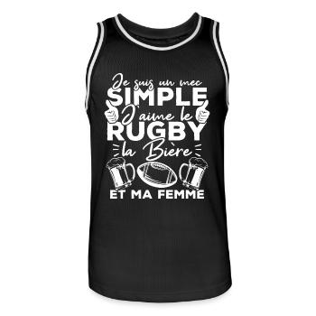 Mec simple j aime le rugby la bière et ma femme - Maillot de basket Homme - noir/blanc - Devant - AI Model Male 185 dark (185cm)