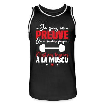 Preuve que mon papa muscu, Papa musclé - Maillot de basket Homme - noir/blanc - Devant - AI Model Male 185 dark (185cm)