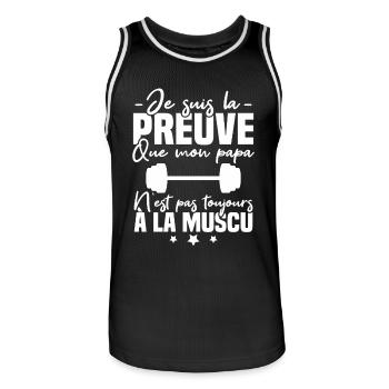 Preuve que mon papa muscu, Papa musclé - Maillot de basket Homme - noir/blanc - Devant - AI Model Male 185 dark (185cm)