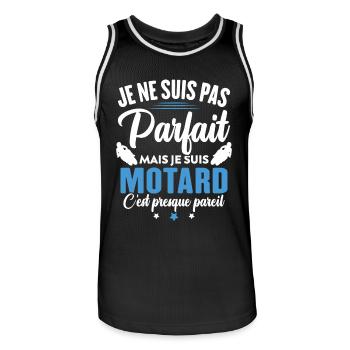 Je ne suis pas parfait mais je suis motard - Maillot de basket Homme - noir/blanc - Devant - AI Model Male 185 dark (185cm)