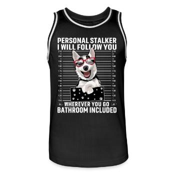 Husky Stalker Lustiger Spruch - Männer Basketball-Trikot - Schwarz/Weiß - Vorne - AI Model Male 185 dark (185cm)