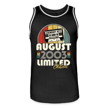 Jahrgang 2003 August Retro Geburtstagsgeschenk - Männer Basketball-Trikot - Schwarz/Weiß - Vorne - AI Model Male 185 dark (185cm)