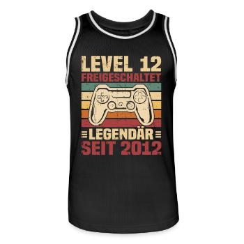 Level 12 freigeschaltet legendär seit 2012 - Männer Basketball-Trikot - Schwarz/Weiß - Vorne - AI Model Male 185 dark (185cm)