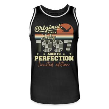 July 1997 Retro Birthday Born in July 1997 - Men's Basketball Jersey - black/white - Front - AI Model Male 185 dark (185cm)