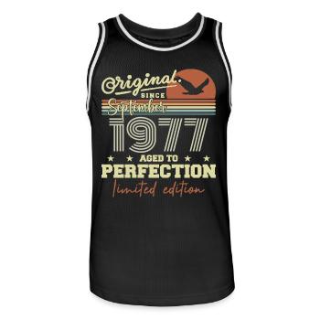 Born in September 1977 September - September 1977 - Men's Basketball Jersey - black/white - Front - AI Model Male 185 dark (185cm)