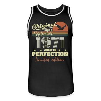 Born in September 1971 September - September 1971 - Men's Basketball Jersey - black/white - Front - AI Model Male 185 dark (185cm)