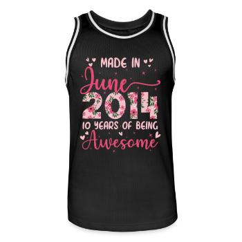 Juni 2014 Geschenk zum 10-jährigen Jubiläum für Mädchen - Männer Basketball-Trikot - Schwarz/Weiß - Vorne - AI Model Male 185 dark (185cm)