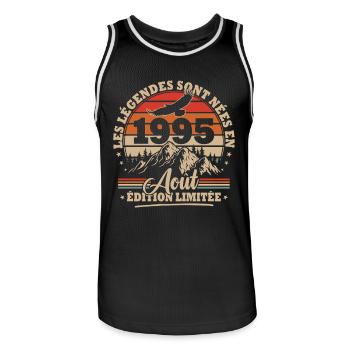 Vintage Cadeau Anniversaire Nées En Août 1995 - Maillot de basket Homme - noir/blanc - Devant - AI Model Male 185 dark (185cm)