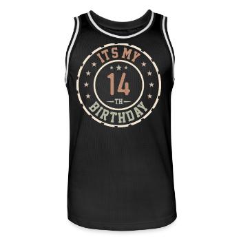 Es ist mein Geschenk zum 14. Geburtstag 14 Jahre - Männer Basketball-Trikot - Schwarz/Weiß - Vorne - AI Model Male 185 dark (185cm)